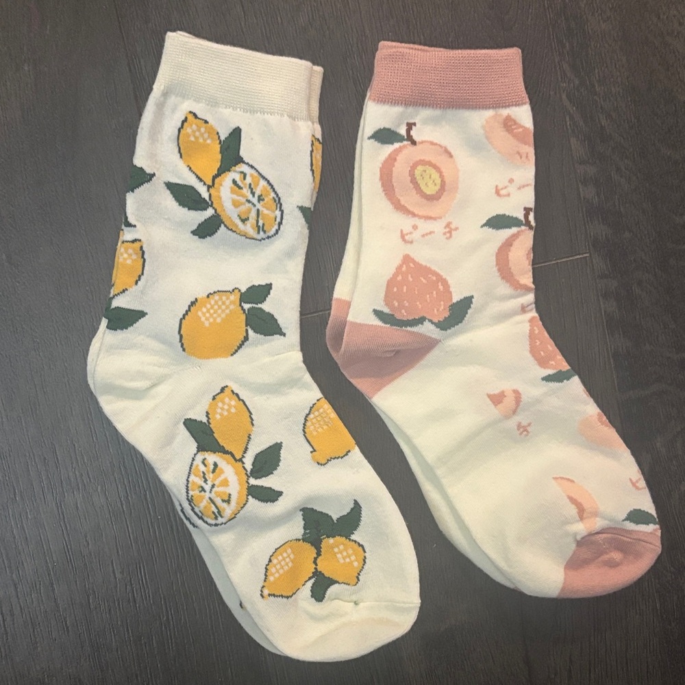 Fruit Patterned Socks Set - White and Pink